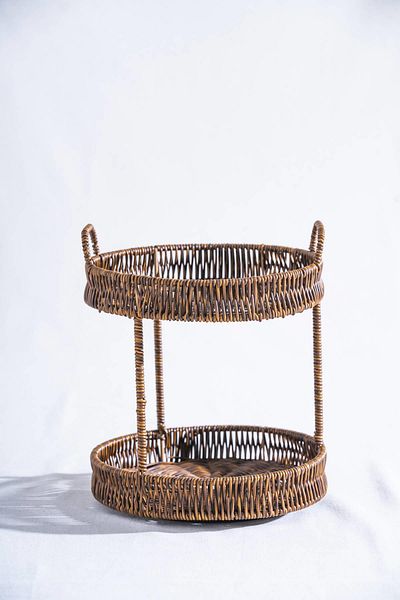 ACAR Nomad Two-Tier Wicker Round Rotating Presentation Stand
