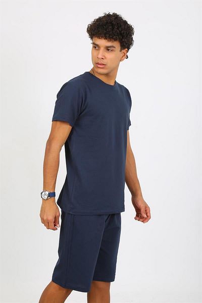 Celira Men's Cotton Lacost Bottom Top Capri Pajama Suit Navy Blue