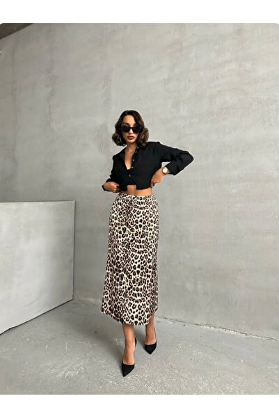 TOPSHOW Leopar saten etek