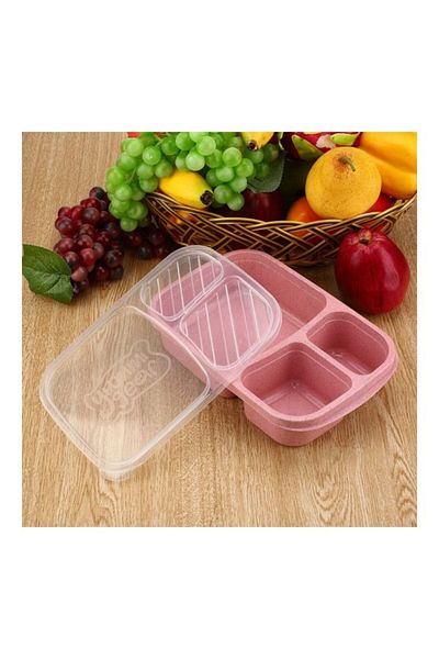COOYA 3-Grid Lunch Box With Lid Pink/Clear 23.5x15x5cm