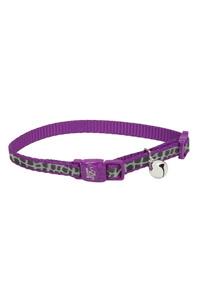Coastal 3/8 Safe Cat Lazer Black Reflective Adj. Break Away Collar Purple Animal Print
