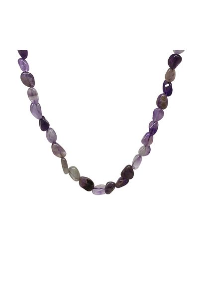 Tesbihane Silver Color Metal Chain Amorphous Amethyst Natural Stone Women's Necklace