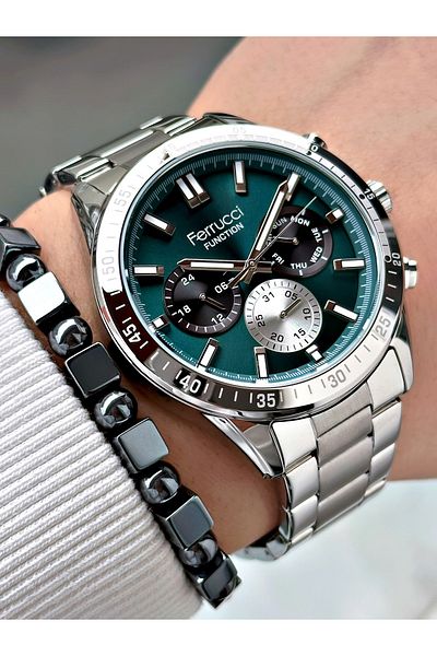 Ferrucci Ferrucci̇ Function Silver Metal Men's Watch with Blue Dial