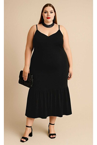 MODAALFABE Büyük Beden Modal Fırfırlı Elbise