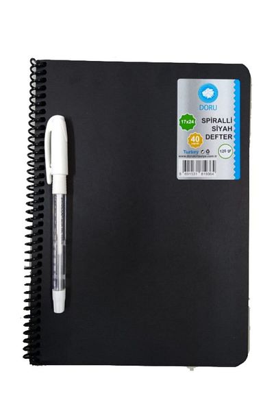Doruk 40 Sheets A5 Black Notebook and White Pen Set