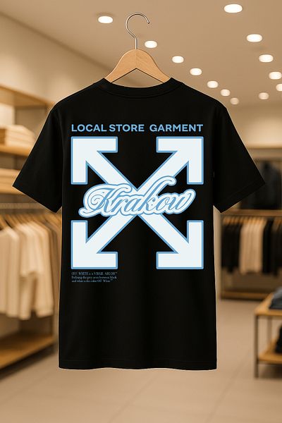 SELF CONTROL Krakow Off-White Logo Design Printed Oversize Unisex 100% Cotton Breathable Thick Fabric T-Shirt