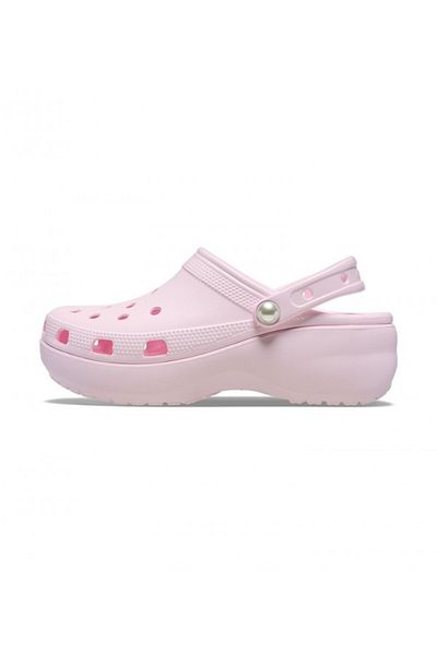 Crocs حذاء كلوج نسائي كلاسيكي وردي اللون ذو منصة لؤلؤية
