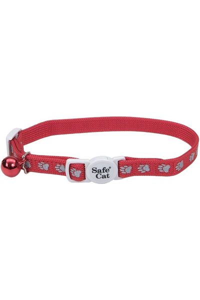 Coastal 3/8" Safe Cat Reflective Snag Proof. Nylon Adj.Break Away Collar Paw Red