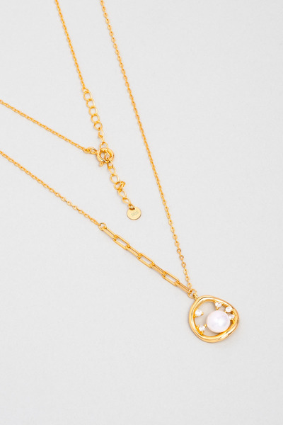 So CHIC... İnci Dokunuşu 18 Ayar Sarı Altın Kaplama 45 Cm Gümüş Kolye