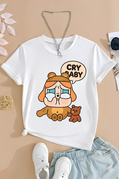 MECH BUTİK Tricou cu imprimeu Cry Baby Negru/Alb pentru femei/bărbați