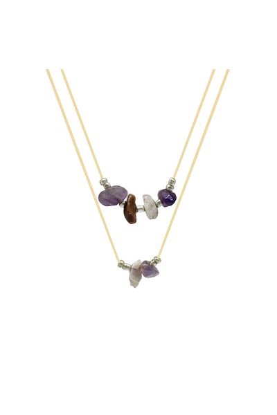 Tesbihane Elegant Rope Chain Natural Form Multiple Natural Stone Combination Leo Women's Necklace