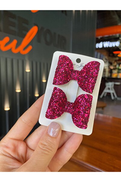 Little Sparkle Co. Fuşya Pembe Simli Glitter Klips Toka Seti 2’li