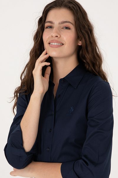 U.S. Polo Assn. Cămașă de bază cu mânecă lungă albastru bleumarin pentru femei 50298091-VR033
