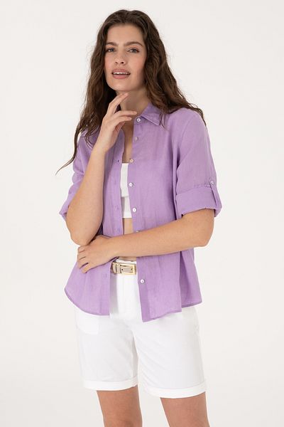 U.S. Polo Assn. Women's Lilac Linen Long Sleeve Shirt 50299791-Vr034