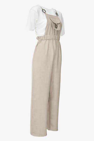 birizmoda Women's Gardener Jumpsuit Salopet with Hanging Pockets - Beige