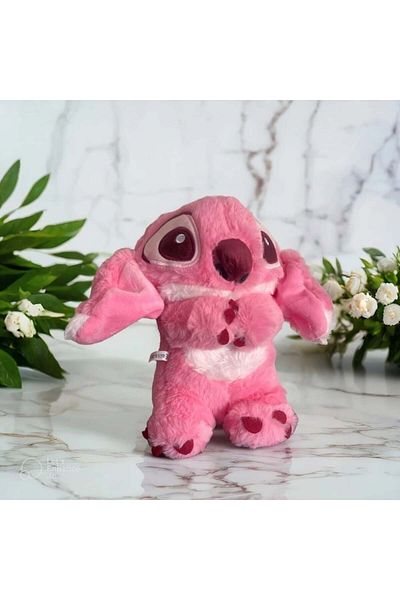 FOXMAG24 Jucărie de pluș, Stitch care respiră, cu melodii liniștitoare, cu baterii, dimensiune 25 cm, roz