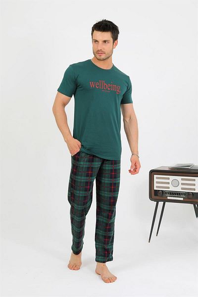 Celira Men's Cotton Short Sleeve Pajamas Suit Emerald