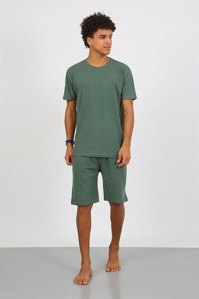 Celira Men's Cotton Lacoste Bottom Top Capri Pajama Suit Green