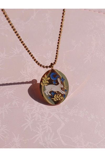 Reorah Collection Vintage Moonlight Bunny Steel Necklace