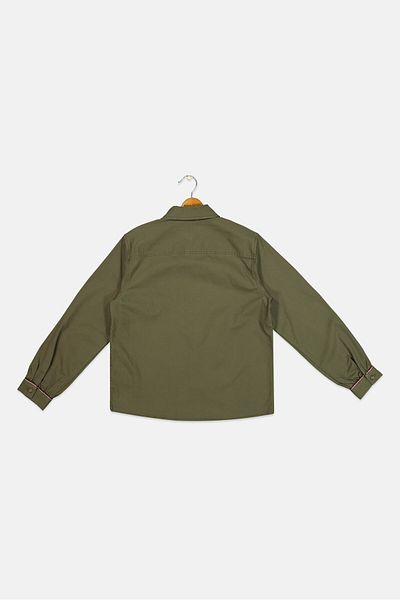 Tommy Hilfiger Kids Boy Spread Collar Long Sleeve Embroidered Logo Polo Shirt, Olive