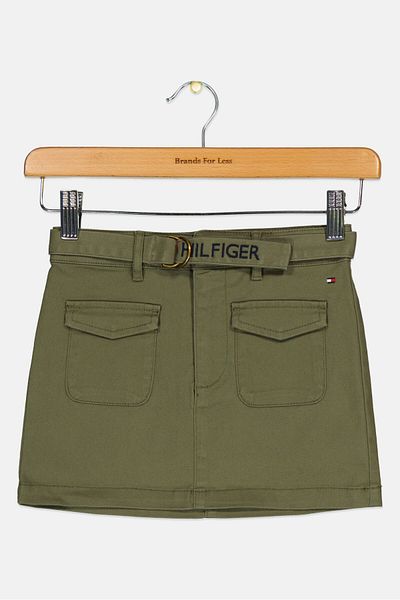 Tommy Hilfiger Toddlers Girl Solid Belted Mini Skirt, Olive