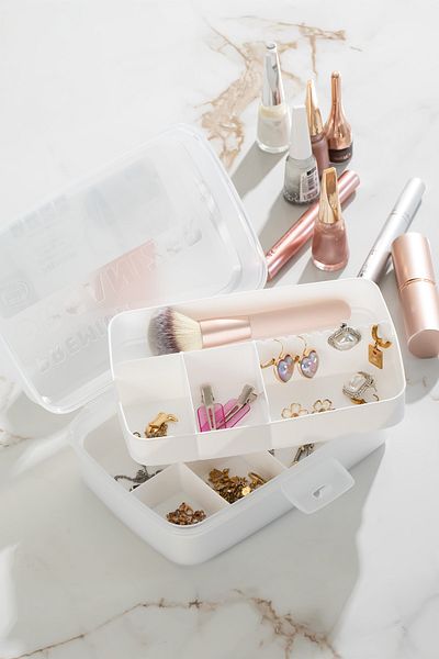 Porsima 1192 12 Compartments Multi-Purpose Organizer Jewelry Buckle Makeup Ring Storage Box Fisherman Material Box White