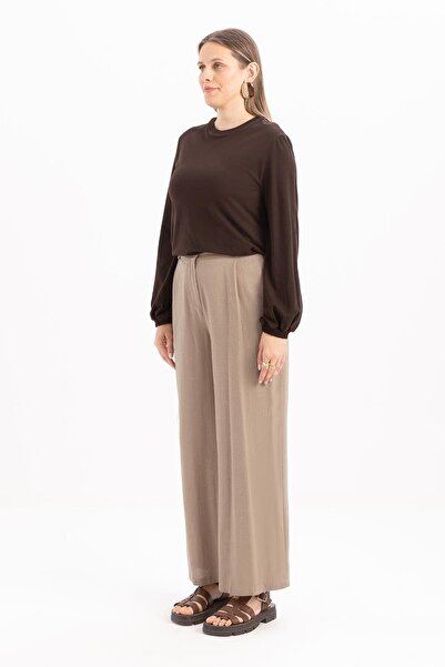 ALLDAY Mink-Pleated Wide Leg Linen Trousers