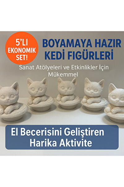 Genel Markalar Boyanabilir Alçı Kedi Figürü 5’li Set – Ham Hobi Objeleri | Sa...