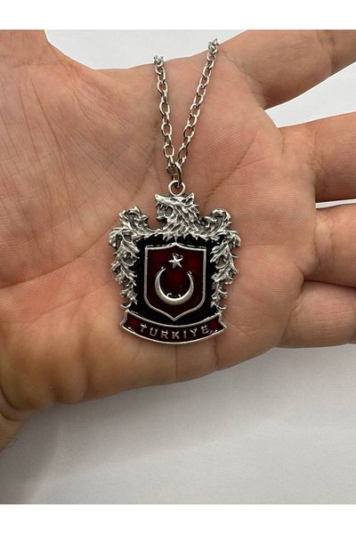 Herşey Nota Bozkurt Logo Turkish Flag Necklace – Silver Color Unisex Metal Jewelry