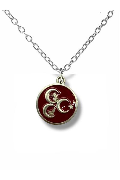 Herşey Nota Three Crescent Tuğralı Bozkurt and Moon Star Figured Necklace – Silver Color Unisex Metal Jewelry