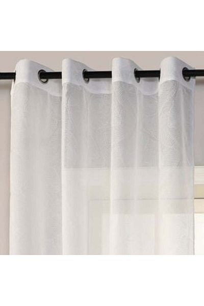 OEM Decorative Curtain White Embossed Leaves with Rings 140 x 260 cm