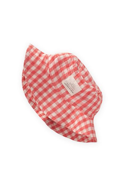 Cigit Muslin Fedora Hat 2-8 Years Coral Plaid