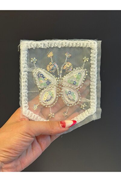 Gönülden Tasarım 14X11 CM Mărgele PUL PULĂ BIRUȚĂ BIRUȚĂ CUSUTĂ APPLICATĂ ALBĂ