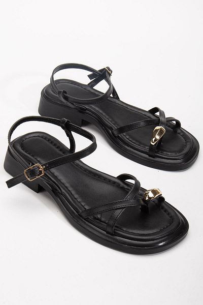 Hayalimdeki Ayakkabı Women's Black Gold Ring Detailed Daily Sandals