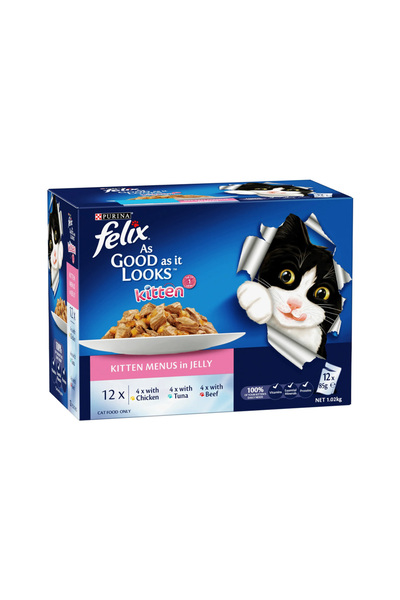 FELIX Kitten Menus in Jelly Cat Food Pouch - 85 g - Pack of 12