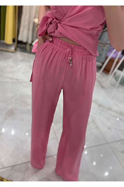 missswans Tarni Elastic Waist Comfortable Fit Wide Leg Trousers Pink