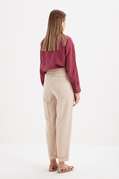 ALLDAY Beige-Tall Elastic Waist Pocket Trousers