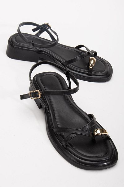 Hayalimdeki Ayakkabı Women's Black Gold Ring Detailed Daily Sandals