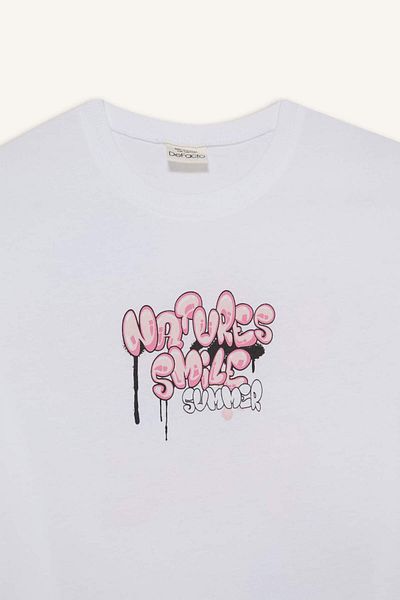 DeFacto Girl's Oversize Wide Fit Crew Neck Back Printed Short Sleeve T-Shirt E0367A825Sm