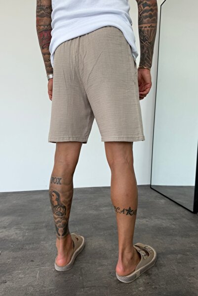 MADZEYMODA Men's Mink Elastic Waist Muslin Fabric Bermuda Shorts Ke-7002