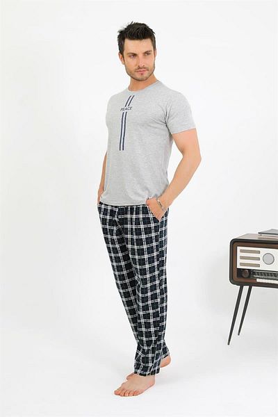 Celira Men's Cotton Short Sleeve Pajamas Suit Gray