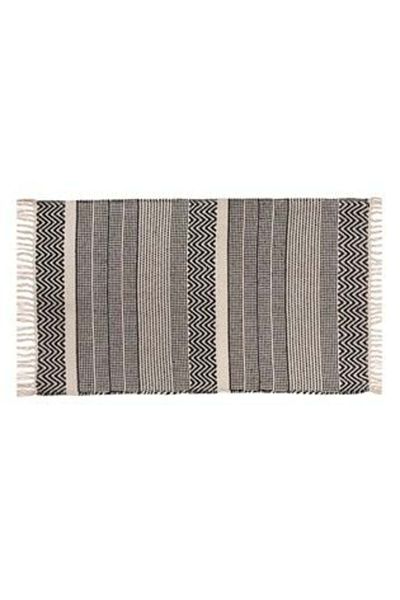 OEM Cotton Woven Rug Beige Black Lines 95 x 60 cm