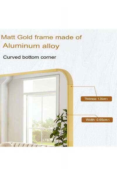 Taimi Full Length Mirror with Aluminum Frame and Metal Stand - 155 x 45 cm - Gold