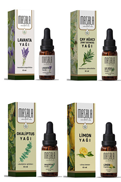 Masala Kene Kovucu 4'lü Yağ Seti (Çay Ağacı - Lavanta - Okaliptüs - Limon)
