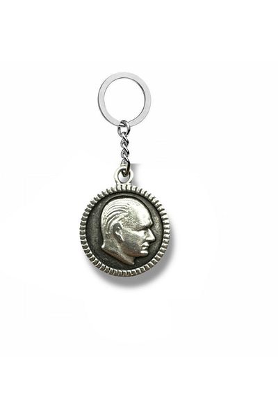 Herşey Nota Silver Color Unisex Keychain with Atatürk Medallion Figure – Metal Embossed Accessory