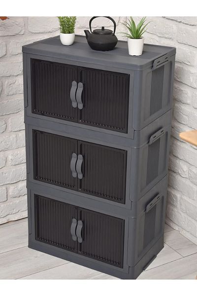 FORSACE 3-Tier Multi-Purpose Portable Stackable Multi-Purpose Organizer Pantry Cabinet with Lid