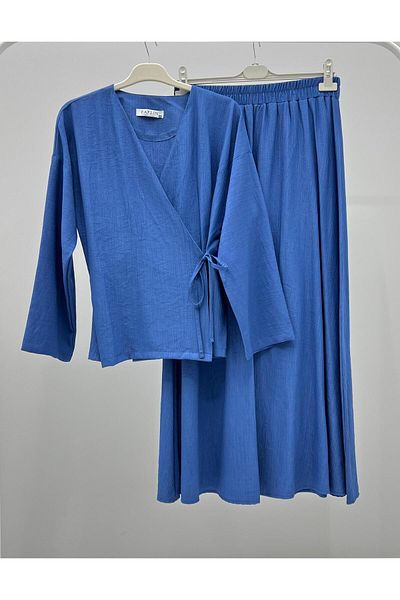 ALLMİRA FASHION Side Tie Kimono Skirt Hijab Double Set
