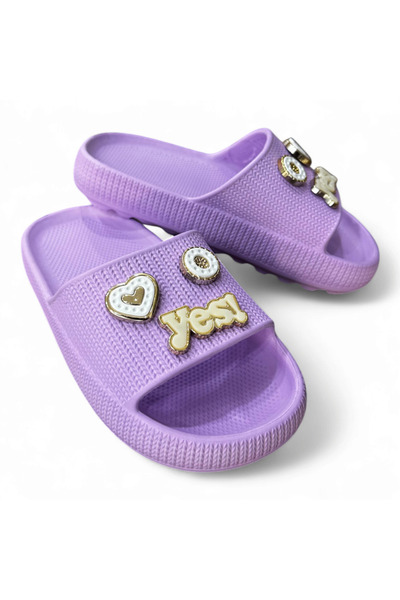 Ersa "Girl's Purple Stone Fancy'Yes!' Written Non-Slip Sole Pool Beach Eva Summer Slippers