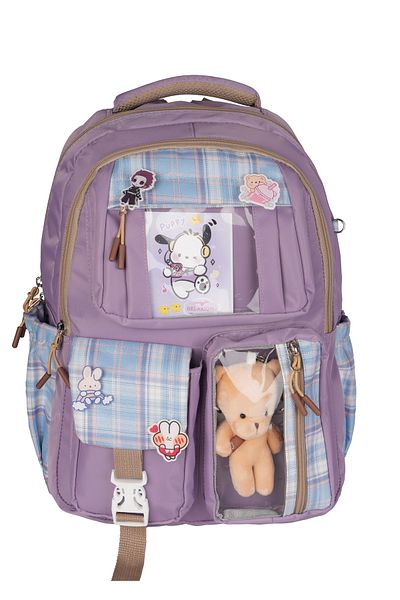 Relaxion Rlx-1395 Set of 3 Children's Primary School Bag Backpack with Pen Holder and Lunch Bag Lila