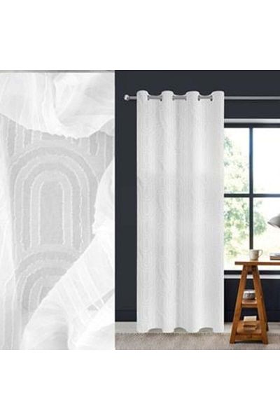 Jumbo Decorative Curtain White with Rainbow Embossed Pattern & Rings 140 x 260 cm